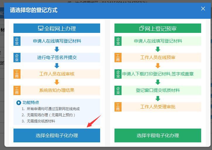 选择全程电子化办理